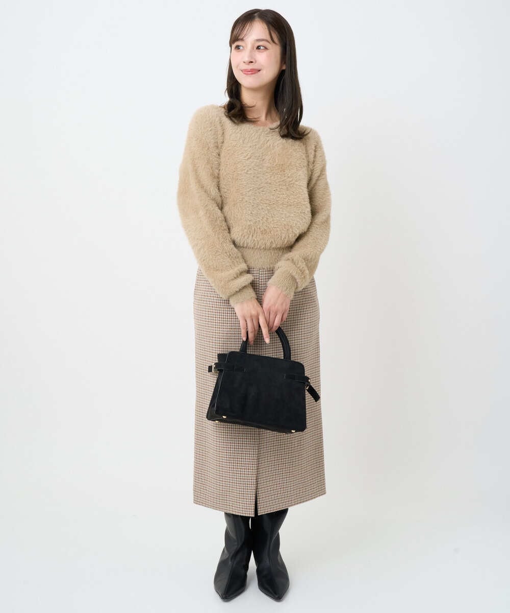 F1HAD45160 MK MICHEL KLEIN(小さいサイズ)(メゾン ドゥ サンク) 【小さいサイズ】ガンクラブチェック柄ナロースカート/洗える ベージュ