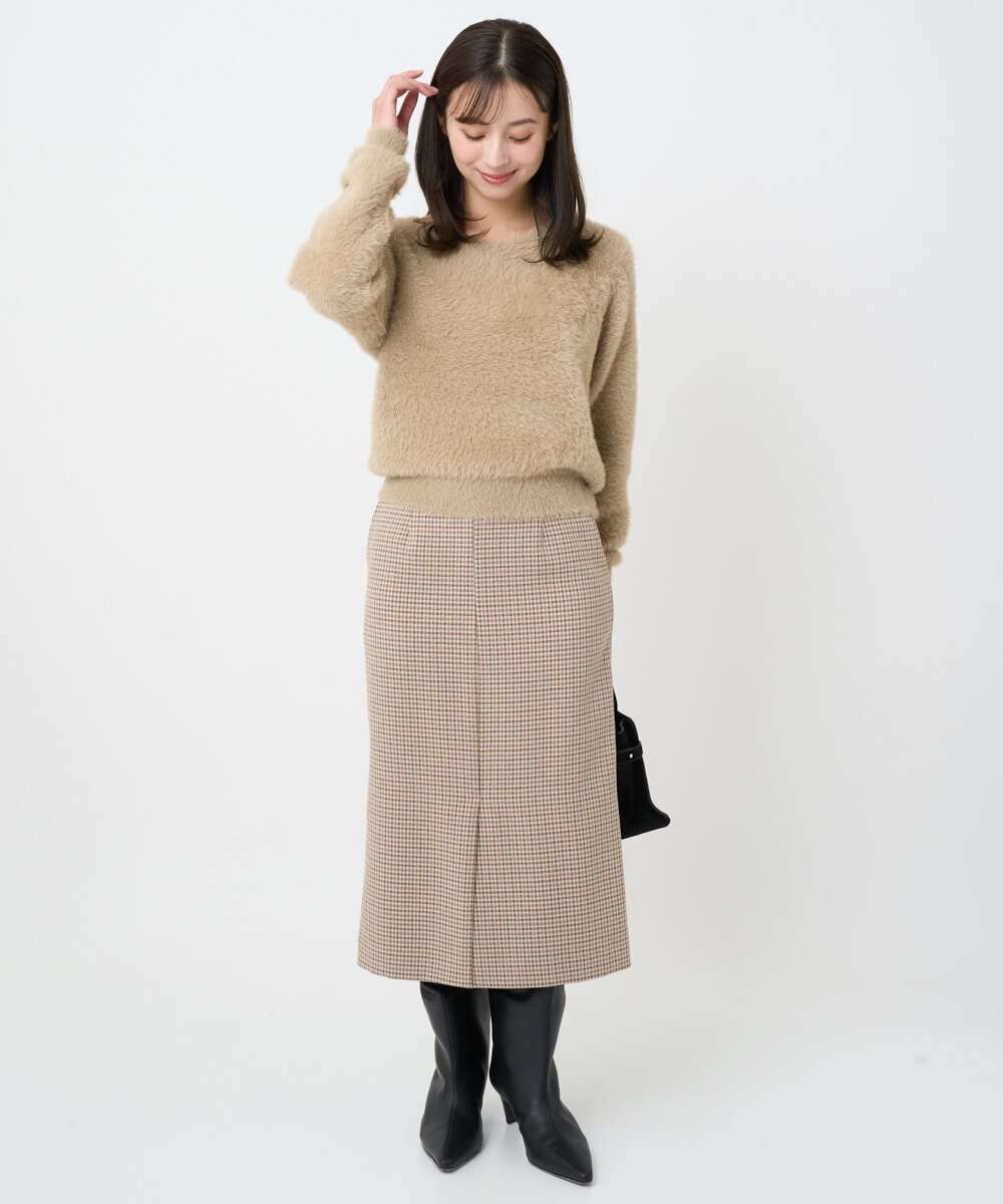 F1HAD45160 MK MICHEL KLEIN(小さいサイズ)(メゾン ドゥ サンク) 【小さいサイズ】ガンクラブチェック柄ナロースカート/洗える ベージュ