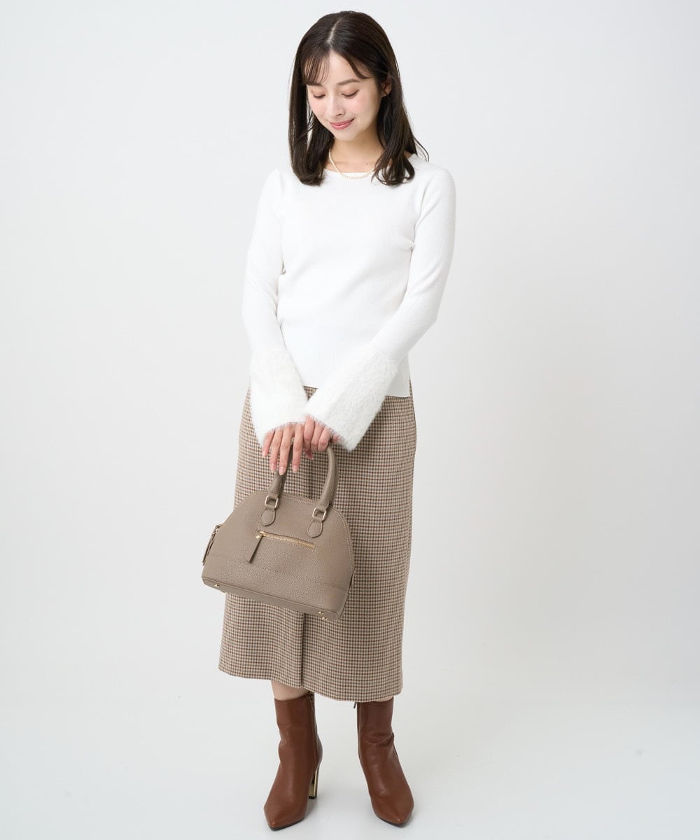 F1HAD45160 MK MICHEL KLEIN(小さいサイズ)(メゾン ドゥ サンク) 【小さいサイズ】ガンクラブチェック柄ナロースカート/洗える ベージュ