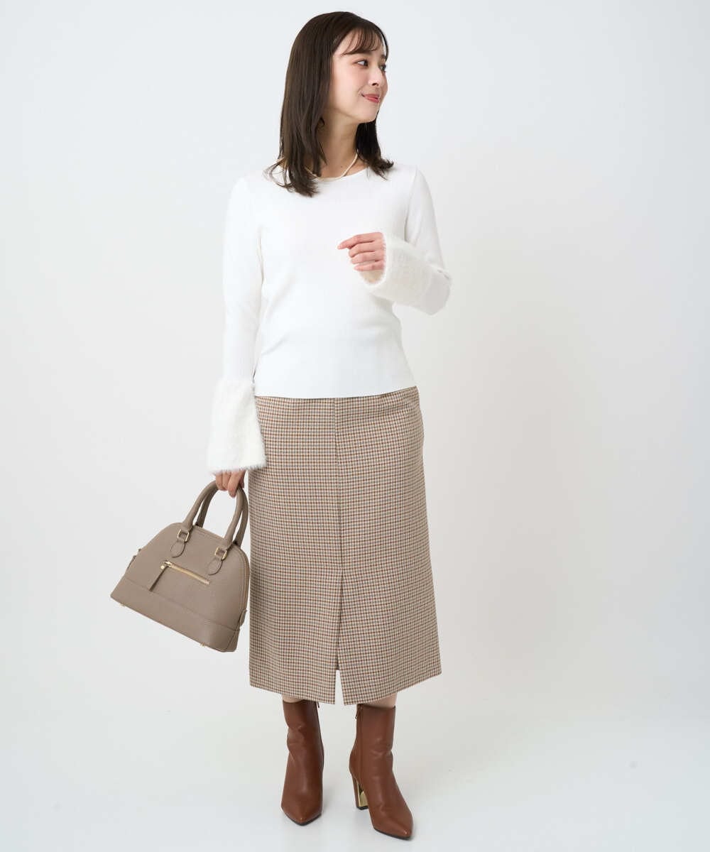 F1HAD45160 MK MICHEL KLEIN(小さいサイズ)(メゾン ドゥ サンク) 【小さいサイズ】ガンクラブチェック柄ナロースカート/洗える ベージュ