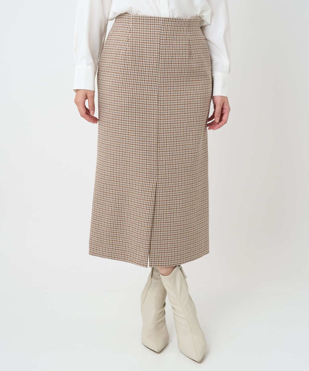 F1HAD45160 MK MICHEL KLEIN(小さいサイズ)(メゾン ドゥ サンク) 【小さいサイズ】ガンクラブチェック柄ナロースカート/洗える ベージュ