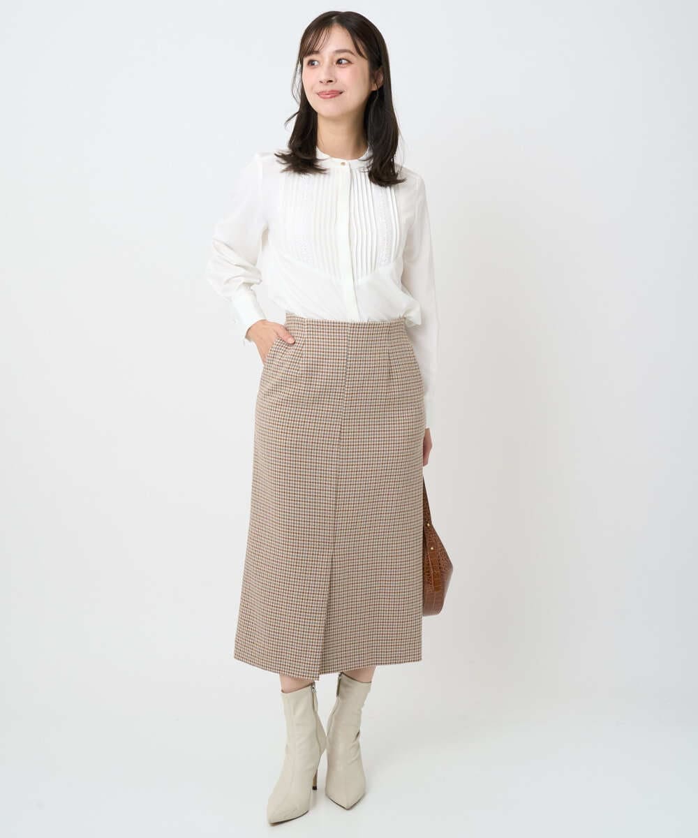 F1HAD45160 MK MICHEL KLEIN(小さいサイズ)(メゾン ドゥ サンク) 【小さいサイズ】ガンクラブチェック柄ナロースカート/洗える ベージュ