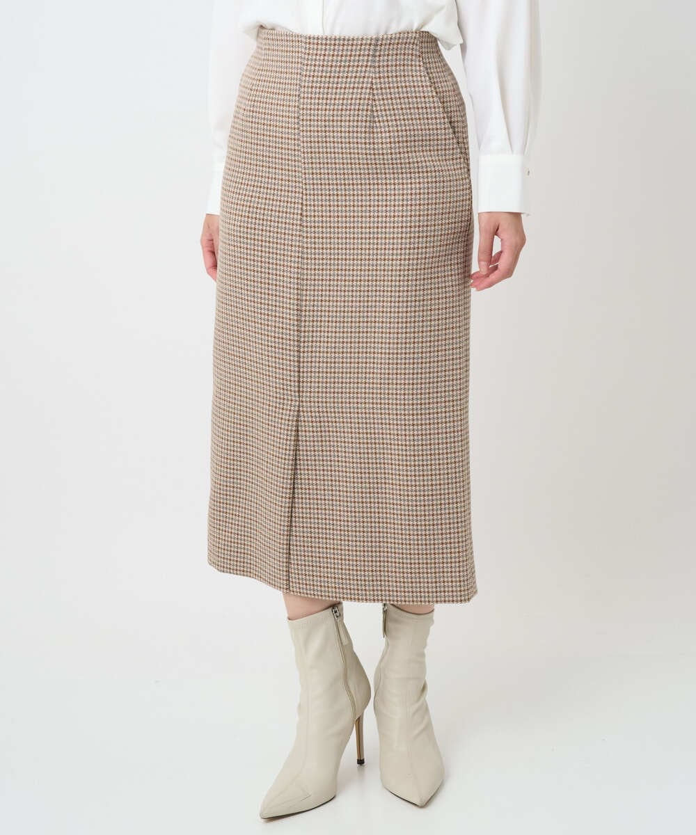 F1HAD45160 MK MICHEL KLEIN(小さいサイズ)(メゾン ドゥ サンク) 【小さいサイズ】ガンクラブチェック柄ナロースカート/洗える ベージュ