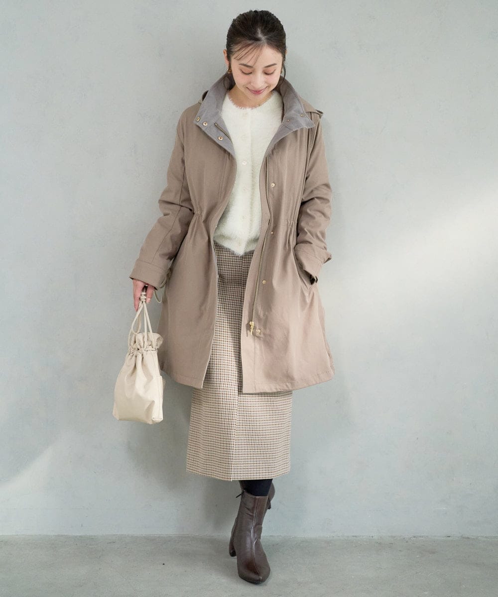 F1HAD45160 MK MICHEL KLEIN(小さいサイズ)(メゾン ドゥ サンク) 【小さいサイズ】ガンクラブチェック柄ナロースカート/洗える ベージュ