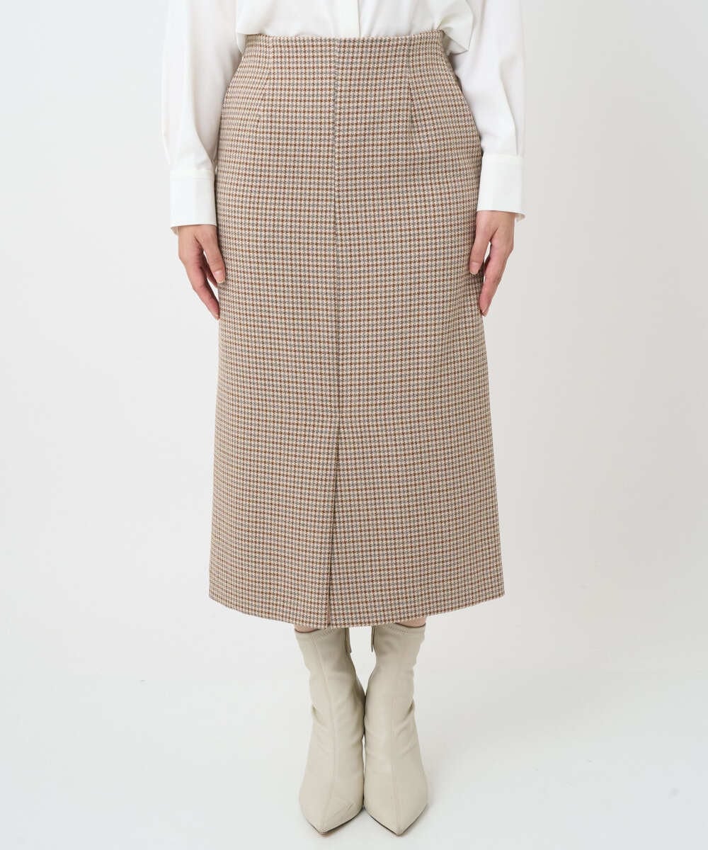 F1HAD45160 MK MICHEL KLEIN(小さいサイズ)(メゾン ドゥ サンク) 【小さいサイズ】ガンクラブチェック柄ナロースカート/洗える ベージュ