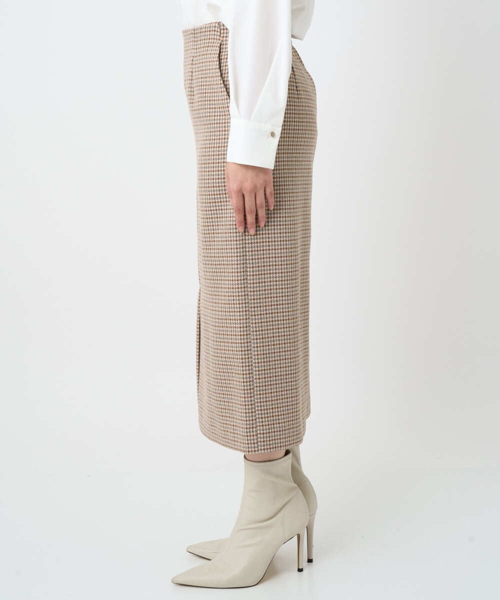 F1HAD45160 MK MICHEL KLEIN(小さいサイズ)(メゾン ドゥ サンク) 【小さいサイズ】ガンクラブチェック柄ナロースカート/洗える ベージュ