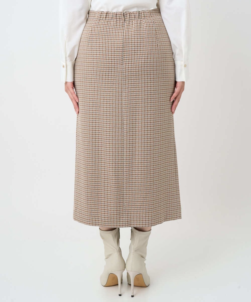 F1HAD45160 MK MICHEL KLEIN(小さいサイズ)(メゾン ドゥ サンク) 【小さいサイズ】ガンクラブチェック柄ナロースカート/洗える ベージュ
