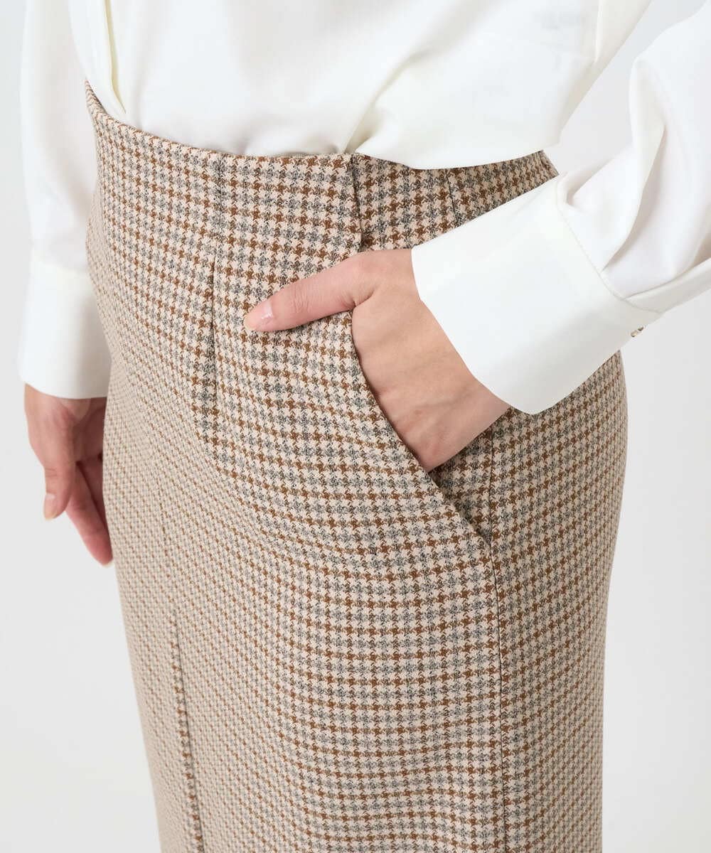 F1HAD45160 MK MICHEL KLEIN(小さいサイズ)(メゾン ドゥ サンク) 【小さいサイズ】ガンクラブチェック柄ナロースカート/洗える ベージュ