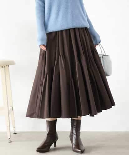 F1HAG55180 MK MICHEL KLEIN(小さいサイズ) 【小さいサイズ】[洗える]ギャザー切替えデザインタフタスカート