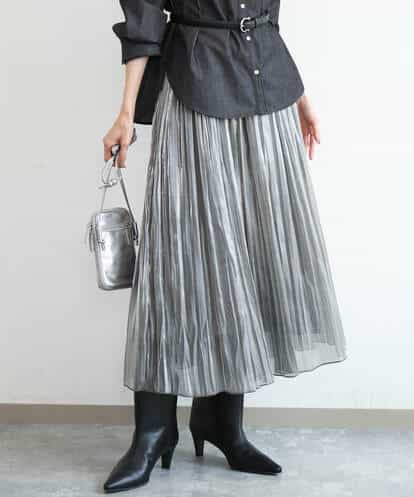 F1HAG56180 MK MICHEL KLEIN(小さいサイズ) 【小さいサイズ】[洗える]シャイニーサテンプリーツスカート