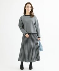 F1HAV01170 MK MICHEL KLEIN(小さいサイズ)(メゾン ドゥ サンク) 【小さいサイズ】千鳥ジャガードニットプリーツスカート/洗える グレー