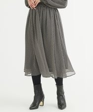 F1HAV03140 MK MICHEL KLEIN(小さいサイズ)(メゾン ドゥ サンク) 【小さいサイズ】スクエア幾何柄シフォンスカート/丈の長さが選べる/洗える ブラウン