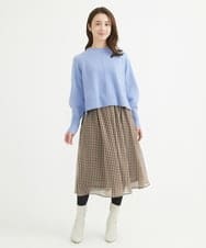F1HAV03140 MK MICHEL KLEIN(小さいサイズ)(メゾン ドゥ サンク) 【小さいサイズ】スクエア幾何柄シフォンスカート/丈の長さが選べる/洗える ブラウン