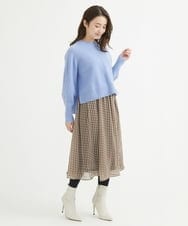 F1HAV03140 MK MICHEL KLEIN(小さいサイズ)(メゾン ドゥ サンク) 【小さいサイズ】スクエア幾何柄シフォンスカート/丈の長さが選べる/洗える ブラウン