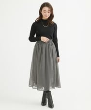 F1HAV03140 MK MICHEL KLEIN(小さいサイズ)(メゾン ドゥ サンク) 【小さいサイズ】スクエア幾何柄シフォンスカート/丈の長さが選べる/洗える ブラウン