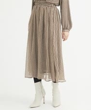 F1HAV03140 MK MICHEL KLEIN(小さいサイズ)(メゾン ドゥ サンク) 【小さいサイズ】スクエア幾何柄シフォンスカート/丈の長さが選べる/洗える ブラウン