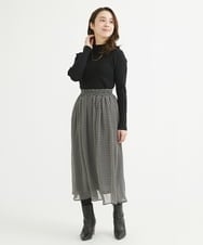 F1HAV03140 MK MICHEL KLEIN(小さいサイズ)(メゾン ドゥ サンク) 【小さいサイズ】スクエア幾何柄シフォンスカート/丈の長さが選べる/洗える ブラウン