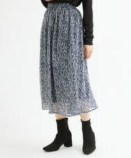 F1HAV09140 MK MICHEL KLEIN(小さいサイズ)(メゾン ドゥ サンク) 【小さいサイズ】ツイード調プリントシフォンスカート/丈の長さが選べる/洗える ネイビー