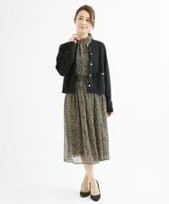 F1HAV09140 MK MICHEL KLEIN(小さいサイズ)(メゾン ドゥ サンク) 【小さいサイズ】ツイード調プリントシフォンスカート/丈の長さが選べる/洗える ネイビー
