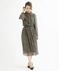 F1HAV09140 MK MICHEL KLEIN(小さいサイズ)(メゾン ドゥ サンク) 【小さいサイズ】ツイード調プリントシフォンスカート/丈の長さが選べる/洗える ネイビー