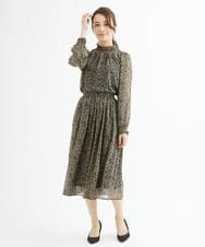 F1HAV09140 MK MICHEL KLEIN(小さいサイズ)(メゾン ドゥ サンク) 【小さいサイズ】ツイード調プリントシフォンスカート/丈の長さが選べる/洗える ネイビー