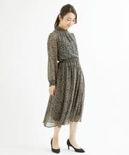 F1HAV09140 MK MICHEL KLEIN(小さいサイズ)(メゾン ドゥ サンク) 【小さいサイズ】ツイード調プリントシフォンスカート/丈の長さが選べる/洗える ネイビー