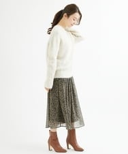 F1HAV09140 MK MICHEL KLEIN(小さいサイズ)(メゾン ドゥ サンク) 【小さいサイズ】ツイード調プリントシフォンスカート/丈の長さが選べる/洗える ネイビー