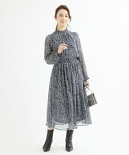 F1HAV09140 MK MICHEL KLEIN(小さいサイズ)(メゾン ドゥ サンク) 【小さいサイズ】ツイード調プリントシフォンスカート/丈の長さが選べる/洗える ネイビー