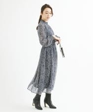 F1HAV09140 MK MICHEL KLEIN(小さいサイズ)(メゾン ドゥ サンク) 【小さいサイズ】ツイード調プリントシフォンスカート/丈の長さが選べる/洗える ネイビー