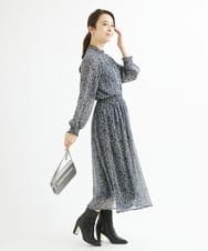 F1HAV09140 MK MICHEL KLEIN(小さいサイズ)(メゾン ドゥ サンク) 【小さいサイズ】ツイード調プリントシフォンスカート/丈の長さが選べる/洗える ネイビー