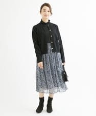 F1HAV09140 MK MICHEL KLEIN(小さいサイズ)(メゾン ドゥ サンク) 【小さいサイズ】ツイード調プリントシフォンスカート/丈の長さが選べる/洗える ネイビー