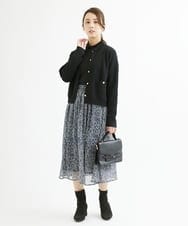 F1HAV09140 MK MICHEL KLEIN(小さいサイズ)(メゾン ドゥ サンク) 【小さいサイズ】ツイード調プリントシフォンスカート/丈の長さが選べる/洗える ネイビー