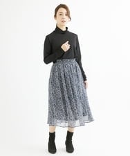 F1HAV09140 MK MICHEL KLEIN(小さいサイズ)(メゾン ドゥ サンク) 【小さいサイズ】ツイード調プリントシフォンスカート/丈の長さが選べる/洗える ネイビー