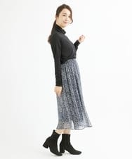 F1HAV09140 MK MICHEL KLEIN(小さいサイズ)(メゾン ドゥ サンク) 【小さいサイズ】ツイード調プリントシフォンスカート/丈の長さが選べる/洗える ネイビー