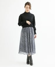 F1HAV09140 MK MICHEL KLEIN(小さいサイズ)(メゾン ドゥ サンク) 【小さいサイズ】ツイード調プリントシフォンスカート/丈の長さが選べる/洗える ネイビー