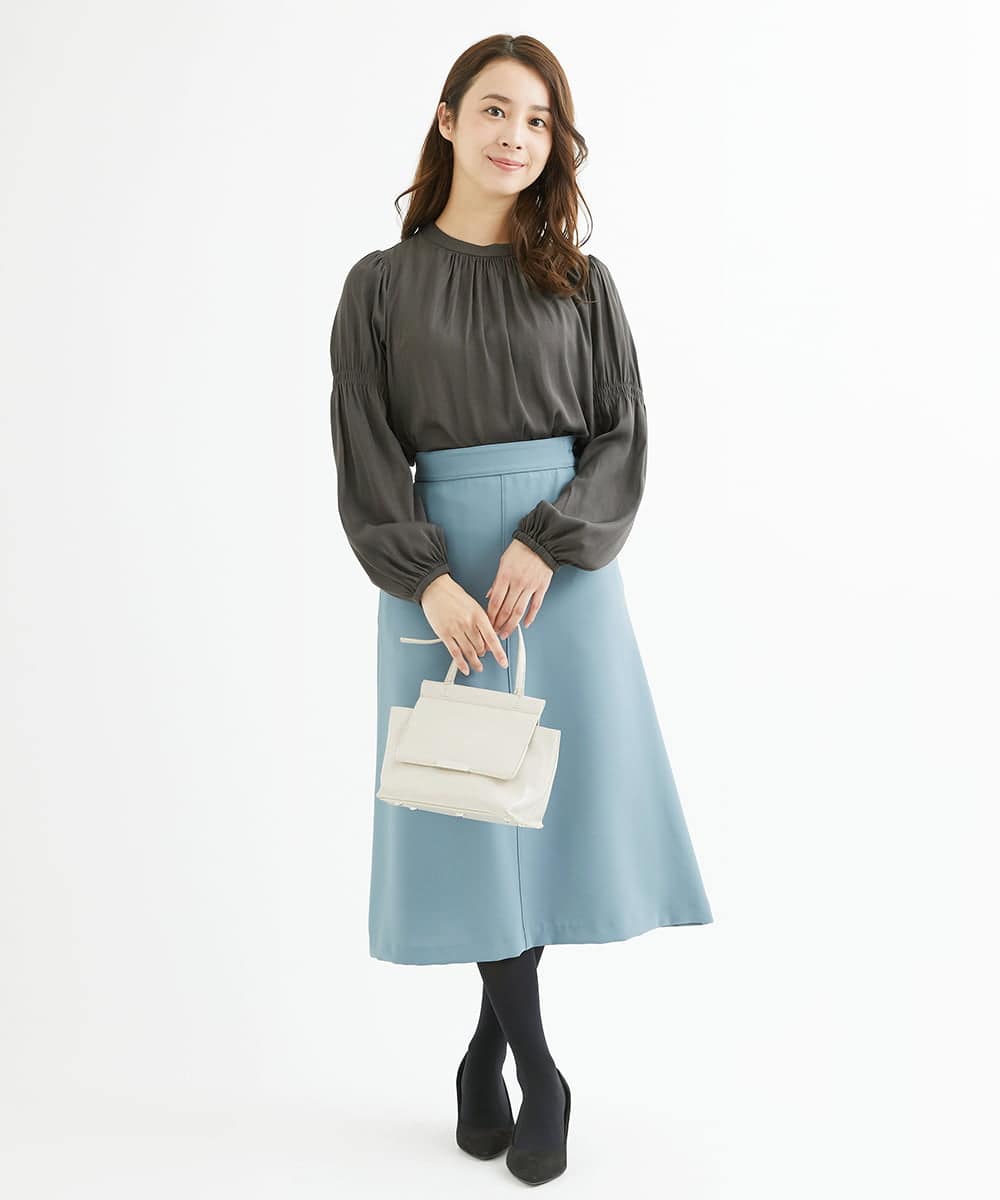 F1HAV42130 MK MICHEL KLEIN(小さいサイズ)(メゾン ドゥ サンク) 【小さいサイズ】台形シルエットスカート/洗える ブルーグレー