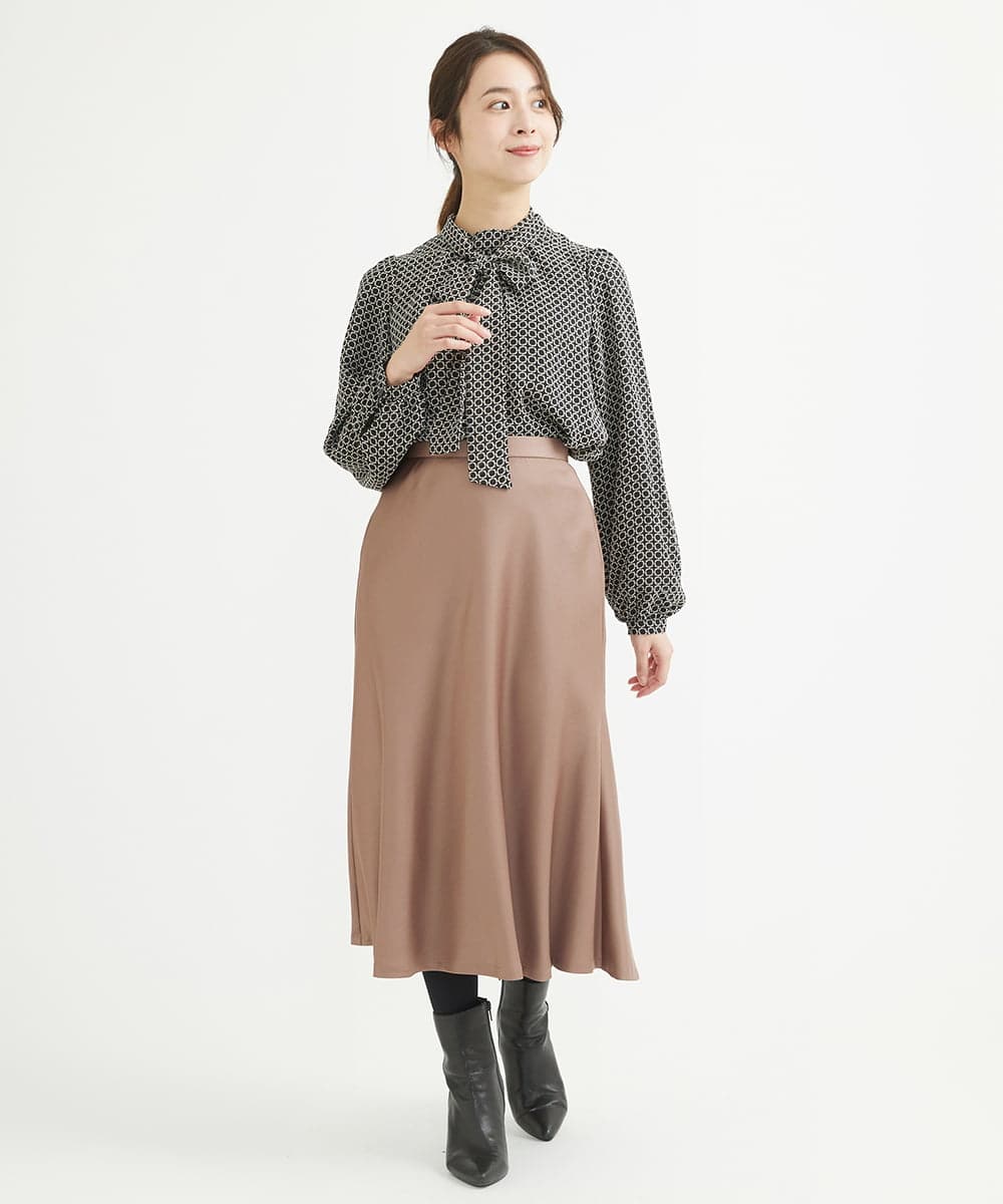 F1HAV50150 MK MICHEL KLEIN(小さいサイズ)(メゾン ドゥ サンク) 【小さいサイズ】サテンフレアスカート/洗える パープル