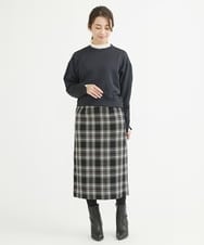 F1HAV58140 MK MICHEL KLEIN(小さいサイズ)(メゾン ドゥ サンク) 【小さいサイズ】ロービングチェックタイトロングスカート/洗える ホワイト