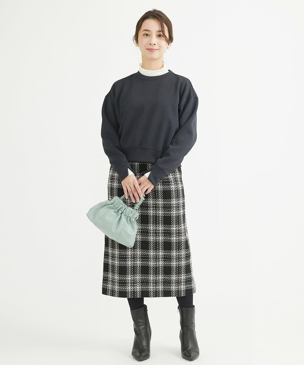 F1HAV58140 MK MICHEL KLEIN(小さいサイズ)(メゾン ドゥ サンク) 【小さいサイズ】ロービングチェックタイトロングスカート/洗える ホワイト