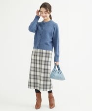 F1HAV58140 MK MICHEL KLEIN(小さいサイズ)(メゾン ドゥ サンク) 【小さいサイズ】ロービングチェックタイトロングスカート/洗える ホワイト