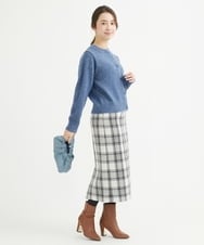 F1HAV58140 MK MICHEL KLEIN(小さいサイズ)(メゾン ドゥ サンク) 【小さいサイズ】ロービングチェックタイトロングスカート/洗える ホワイト