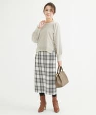 F1HAV58140 MK MICHEL KLEIN(小さいサイズ)(メゾン ドゥ サンク) 【小さいサイズ】ロービングチェックタイトロングスカート/洗える ホワイト