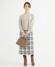 F1HAV58140 MK MICHEL KLEIN(小さいサイズ)(メゾン ドゥ サンク) 【小さいサイズ】ロービングチェックタイトロングスカート/洗える ホワイト