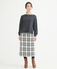 F1HAV58140 MK MICHEL KLEIN(小さいサイズ)(メゾン ドゥ サンク) 【小さいサイズ】ロービングチェックタイトロングスカート/洗える ホワイト