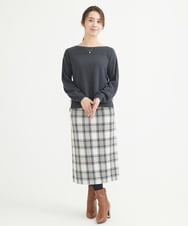 F1HAV58140 MK MICHEL KLEIN(小さいサイズ)(メゾン ドゥ サンク) 【小さいサイズ】ロービングチェックタイトロングスカート/洗える ホワイト