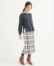 F1HAV58140 MK MICHEL KLEIN(小さいサイズ)(メゾン ドゥ サンク) 【小さいサイズ】ロービングチェックタイトロングスカート/洗える ホワイト