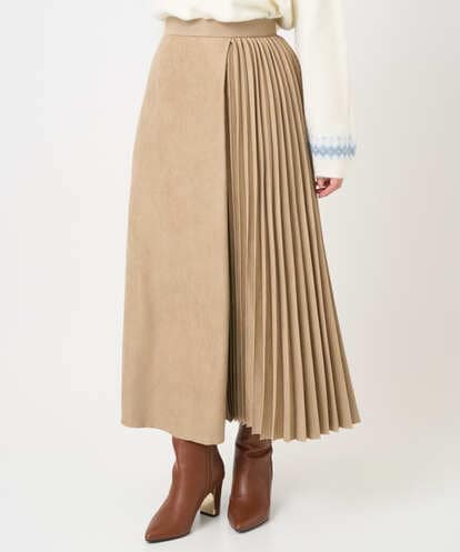 F1HBD51170  【小さいサイズ】部分プリーツデザイン スウェードライクスカート/洗える