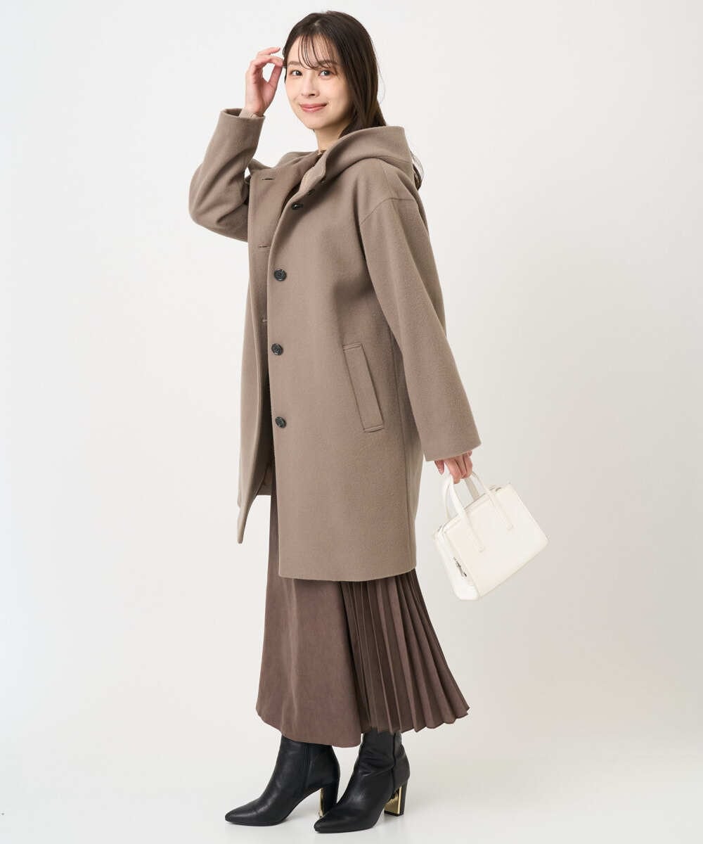 F1HBD51170 MK MICHEL KLEIN(小さいサイズ)(メゾン ドゥ サンク) 【小さいサイズ】部分プリーツデザイン スウェードライクスカート/洗える ベージュ