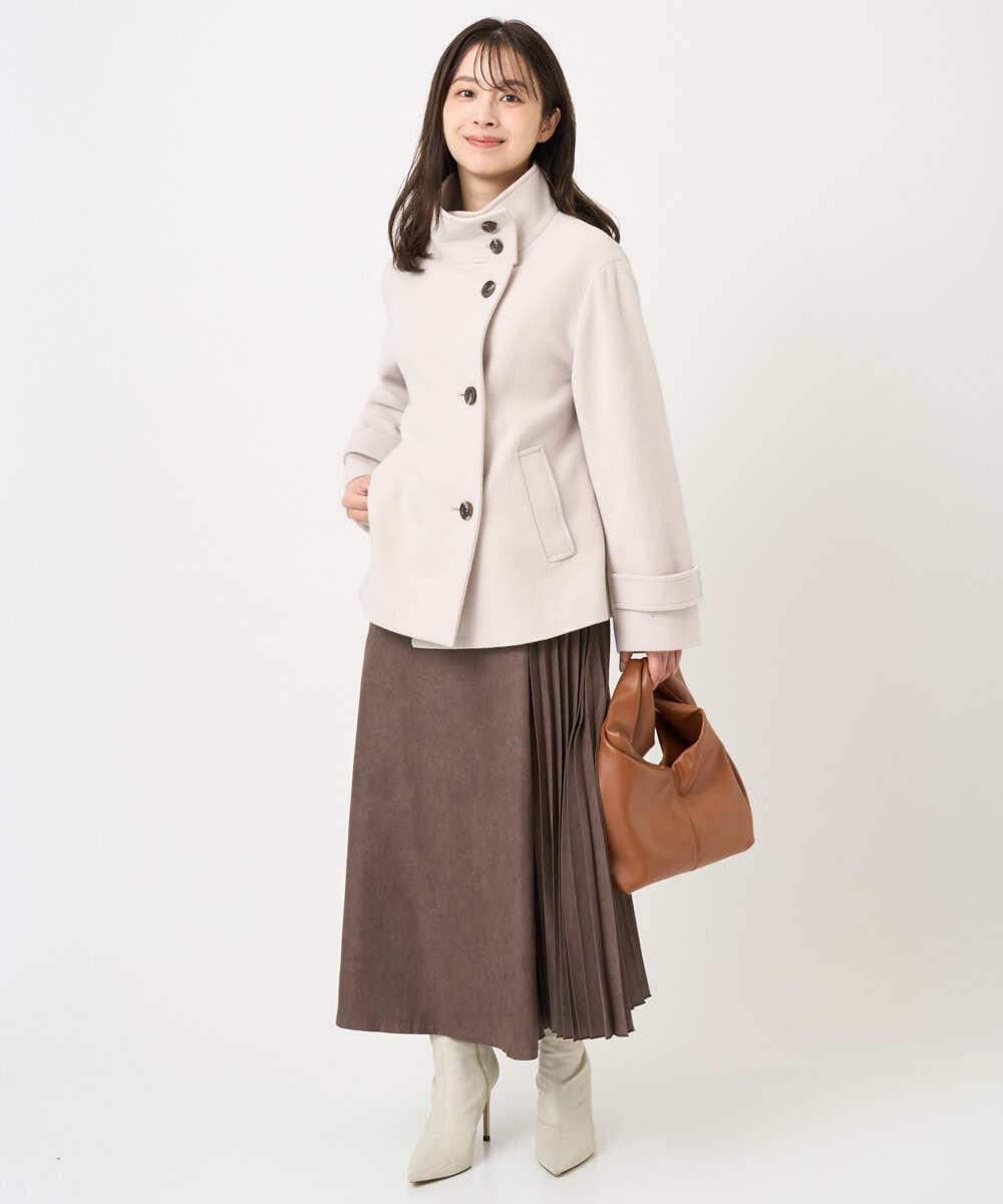 F1HBD51170 MK MICHEL KLEIN(小さいサイズ)(メゾン ドゥ サンク) 【小さいサイズ】部分プリーツデザイン スウェードライクスカート/洗える ベージュ