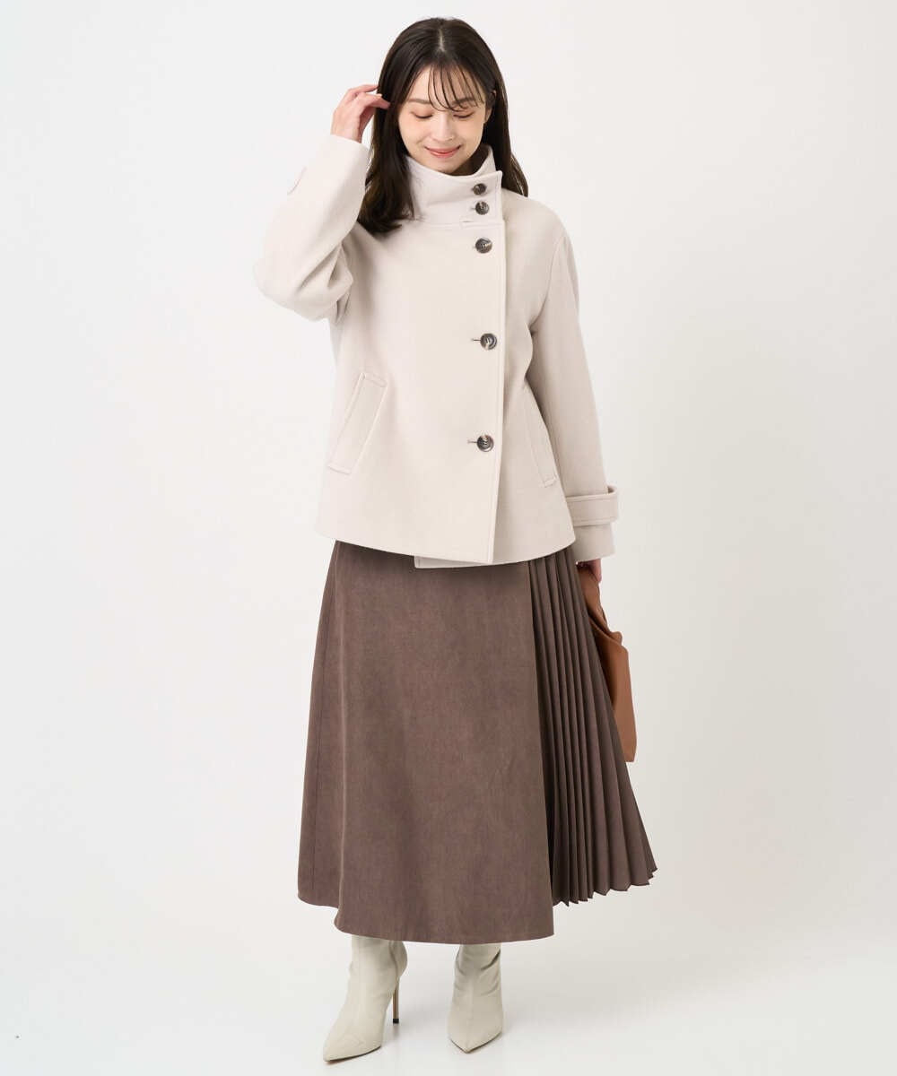 F1HBD51170 MK MICHEL KLEIN(小さいサイズ)(メゾン ドゥ サンク) 【小さいサイズ】部分プリーツデザイン スウェードライクスカート/洗える ベージュ